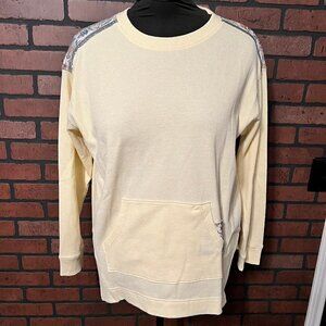NWT Tru Luxe Mixed Material long sleeve top.  Size Med.  Yellow with floral and
